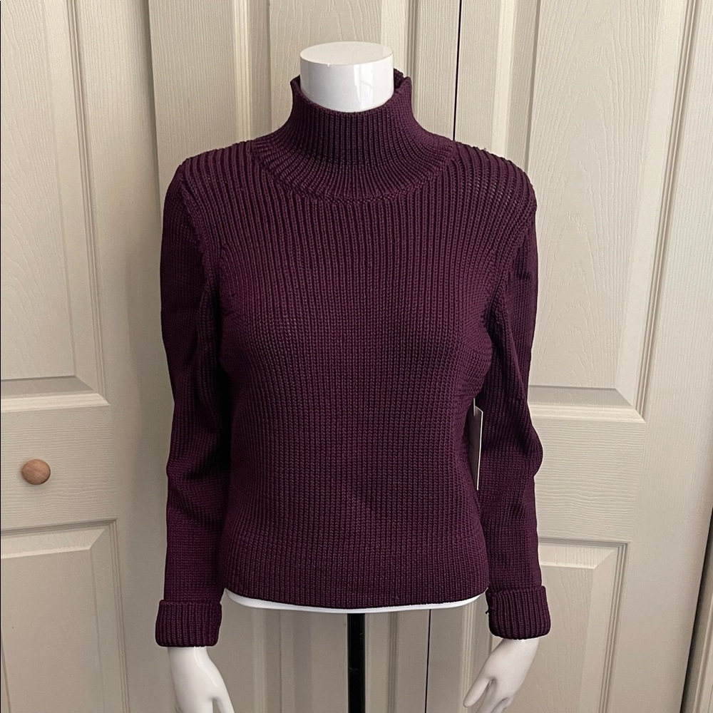 Lewit Plum Purple Mock Neck Chunky Knit Sweater.  #0507
